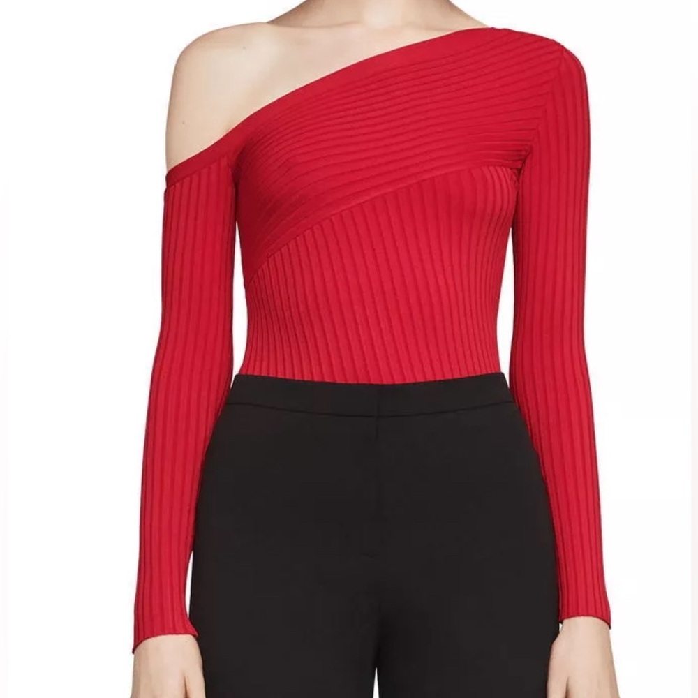 NEW BCBGMAXAZRIA RED BERRY AYA ONE-SHOULDER SWEATER TOP BPO1Z770/B834W SIZE S